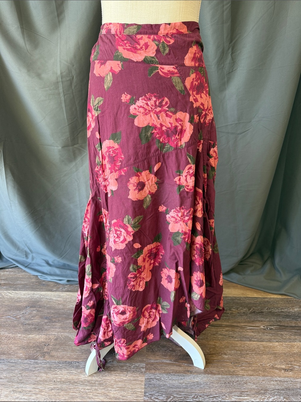 Joyfolie Burgundy Maxi Skirt with Pink Floral Print Girls 14 Teen Boho